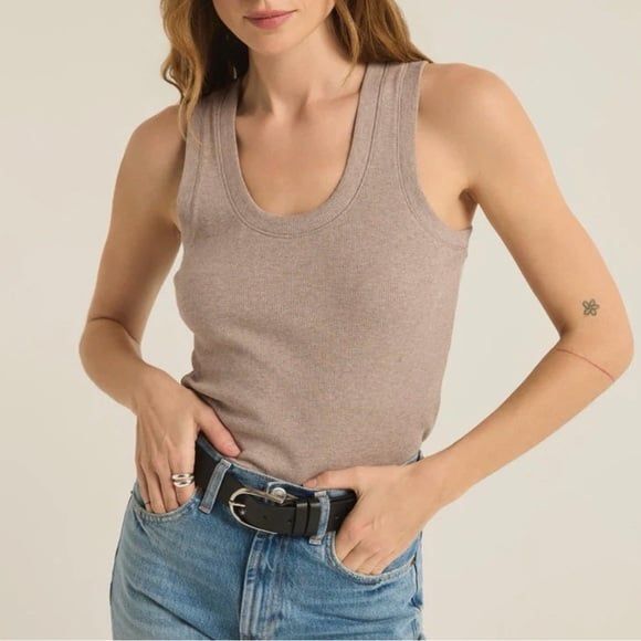 Z Supply Tops - Z SUPPLY Beige Sirena Ribbed Fitted Tank Top Womens Size S Casual Staple Boho